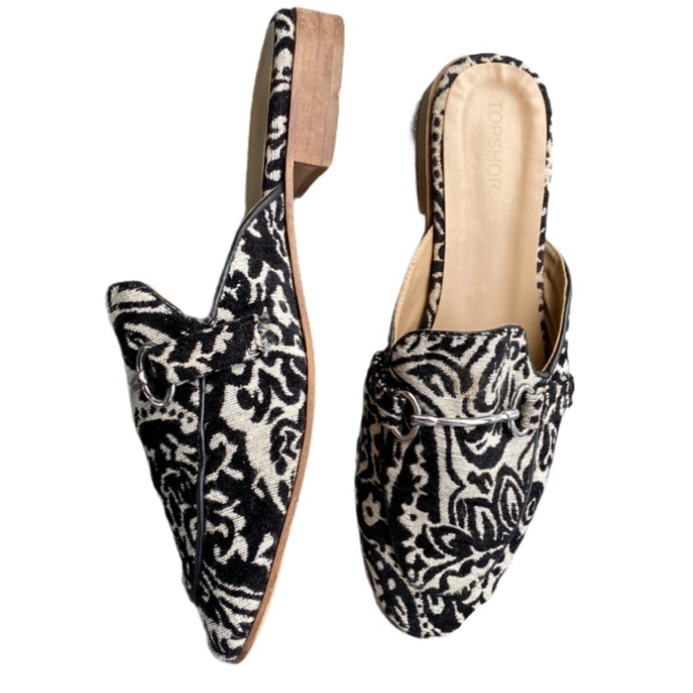 Topshop Kylie tapestry black white loafer shoes 39 - Picture 2 of 11